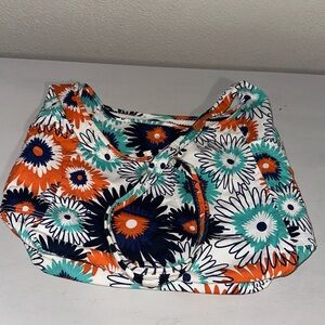 Thirty-One - Inside Out Stripes Side/Floral Side   Shoulder Bag Orange & Navy